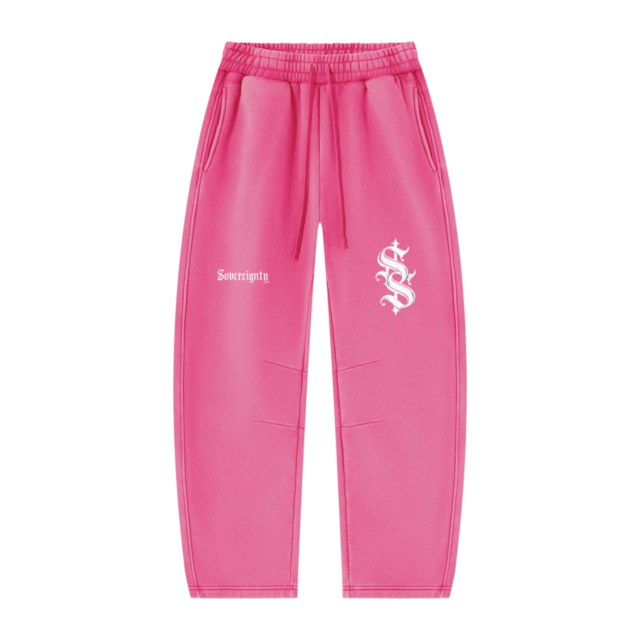 Sovereignty Double-S Barrel-Leg Sweatpants — Pink — front