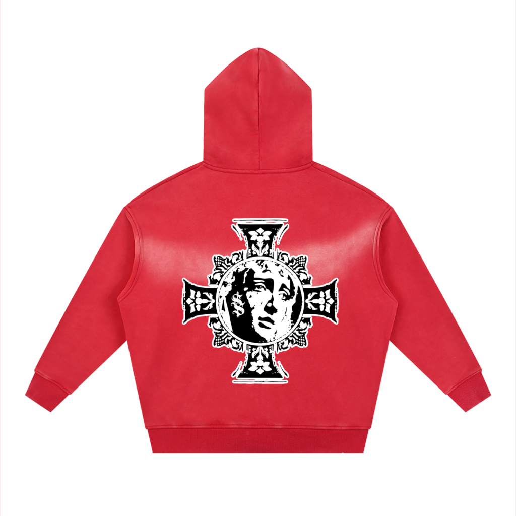 Medici Cross Vintage-Wash Zip Hoodie — Red — back