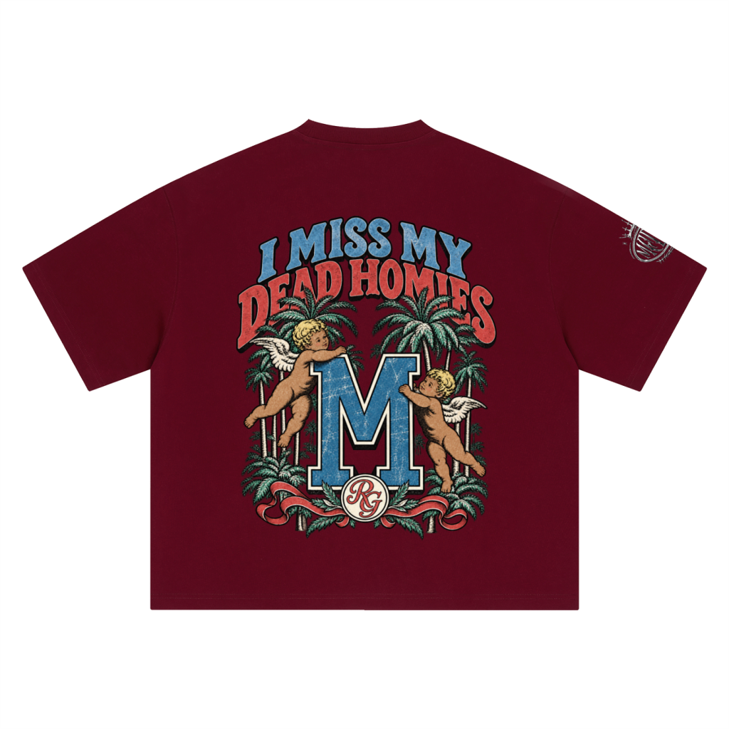 I Miss My Dead Homies Boxy Tee — Burgundy — back