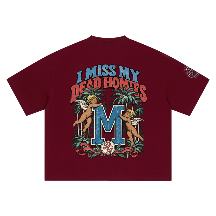 I Miss My Dead Homies Boxy Tee — Burgundy — back