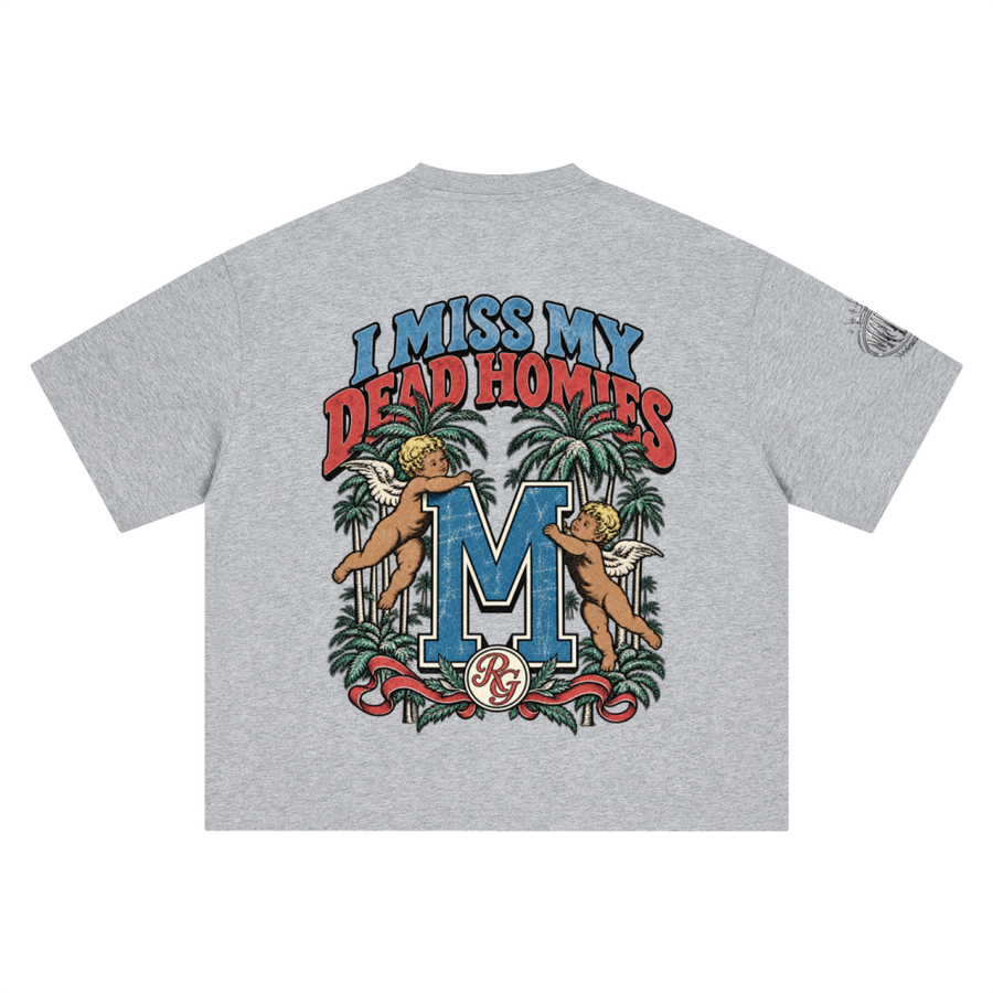 I Miss My Dead Homies Boxy Tee — Heather Gray — back