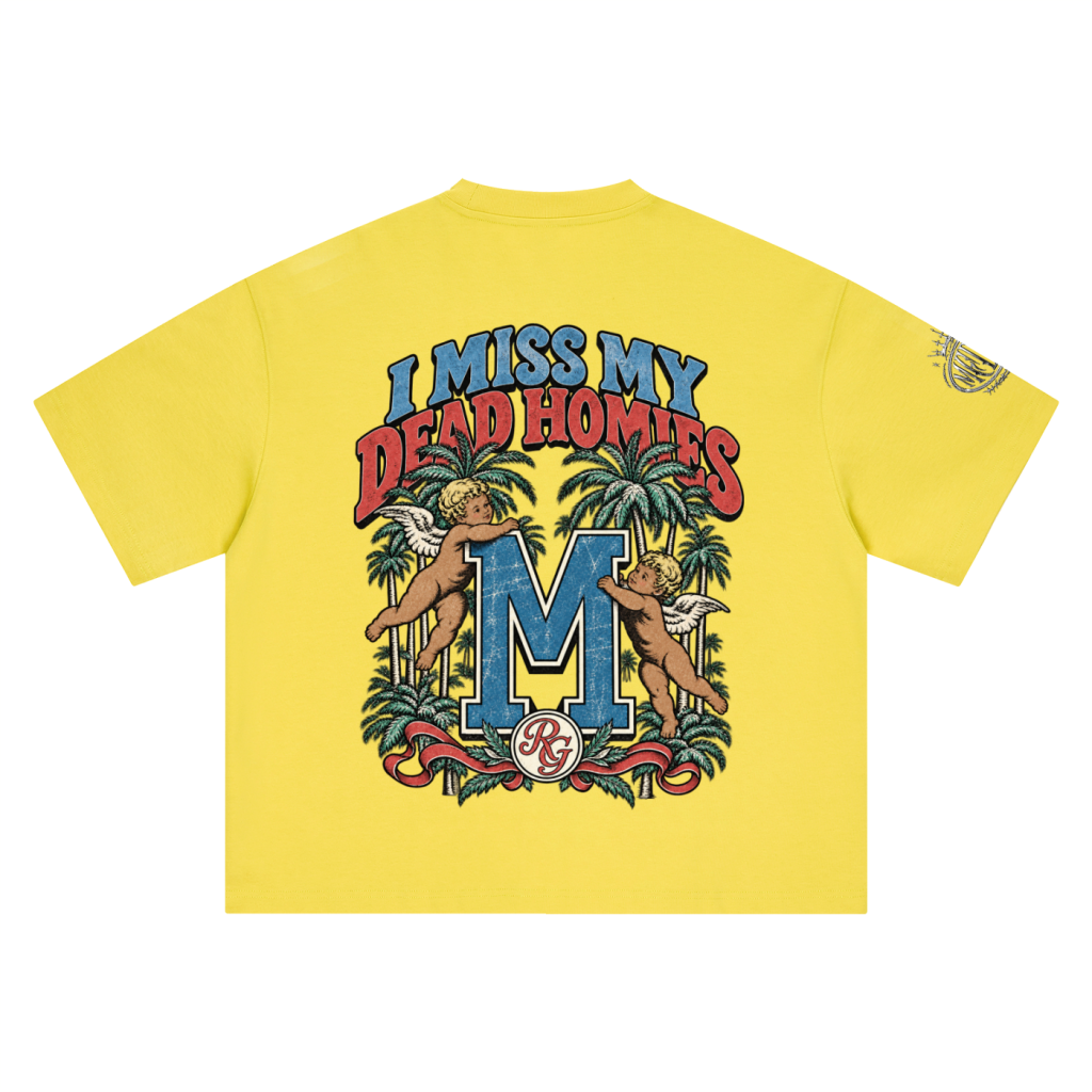 I Miss My Dead Homies Boxy Tee — Yellow — back