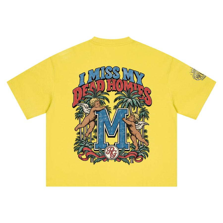 I Miss My Dead Homies Boxy Tee — Yellow — back