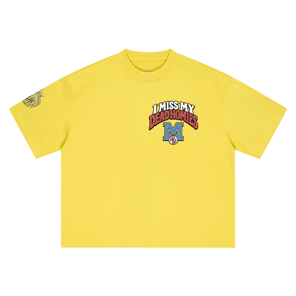 I Miss My Dead Homies Boxy Tee — Yellow — front