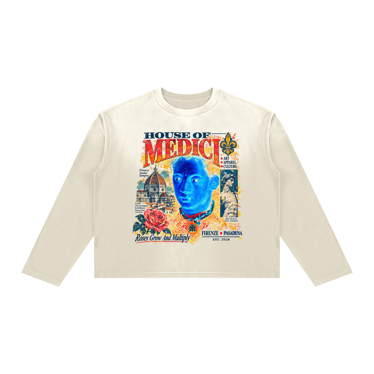 House of Medici Collage Boxy Long Sleeve — Cream — front