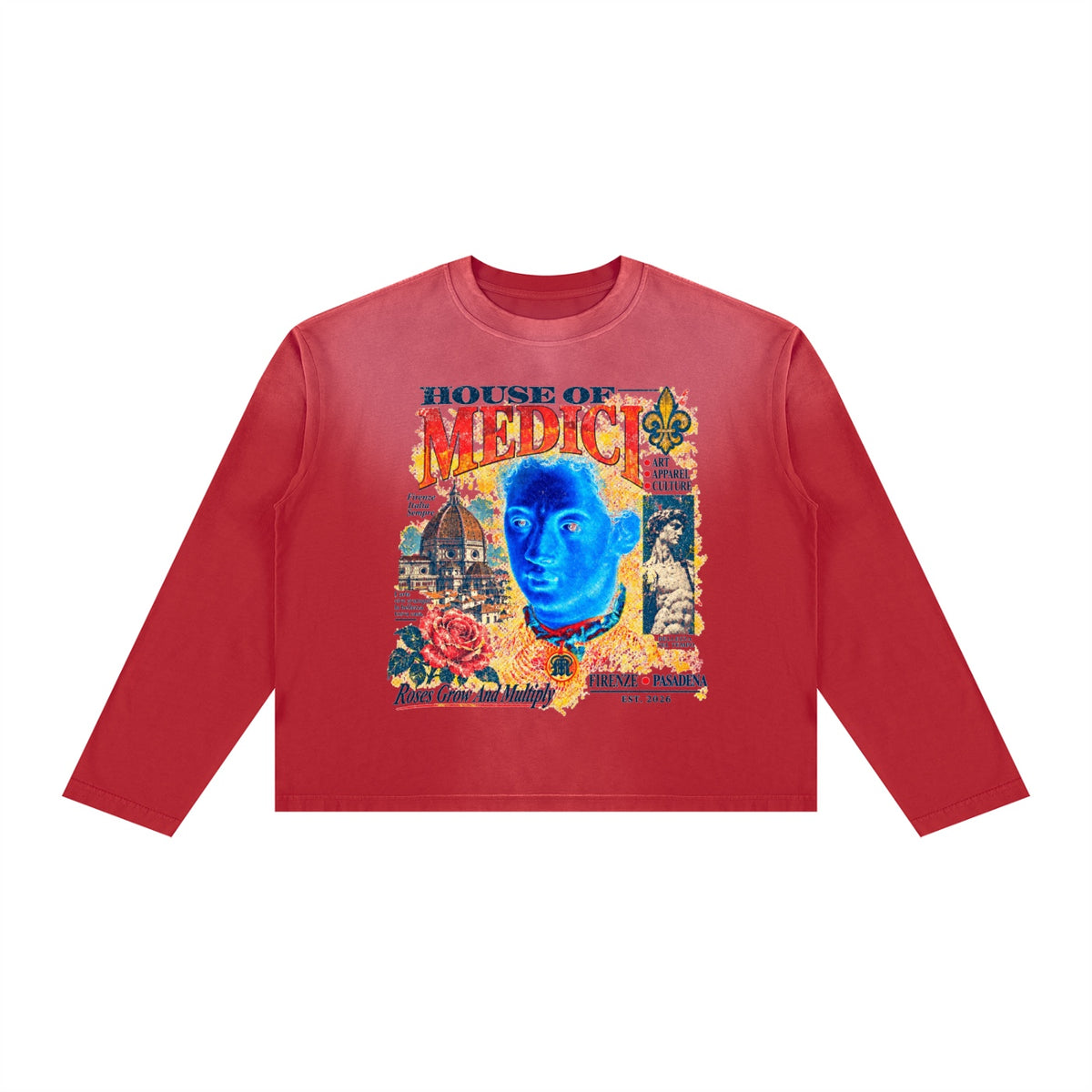 House of Medici Collage Boxy Long Sleeve — Red — front