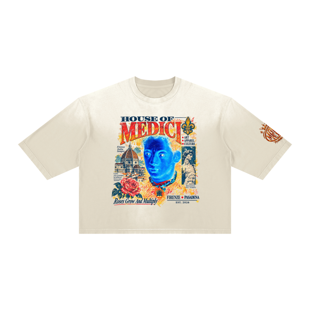 House of Medici Collage Boxy Tee — Cream — front