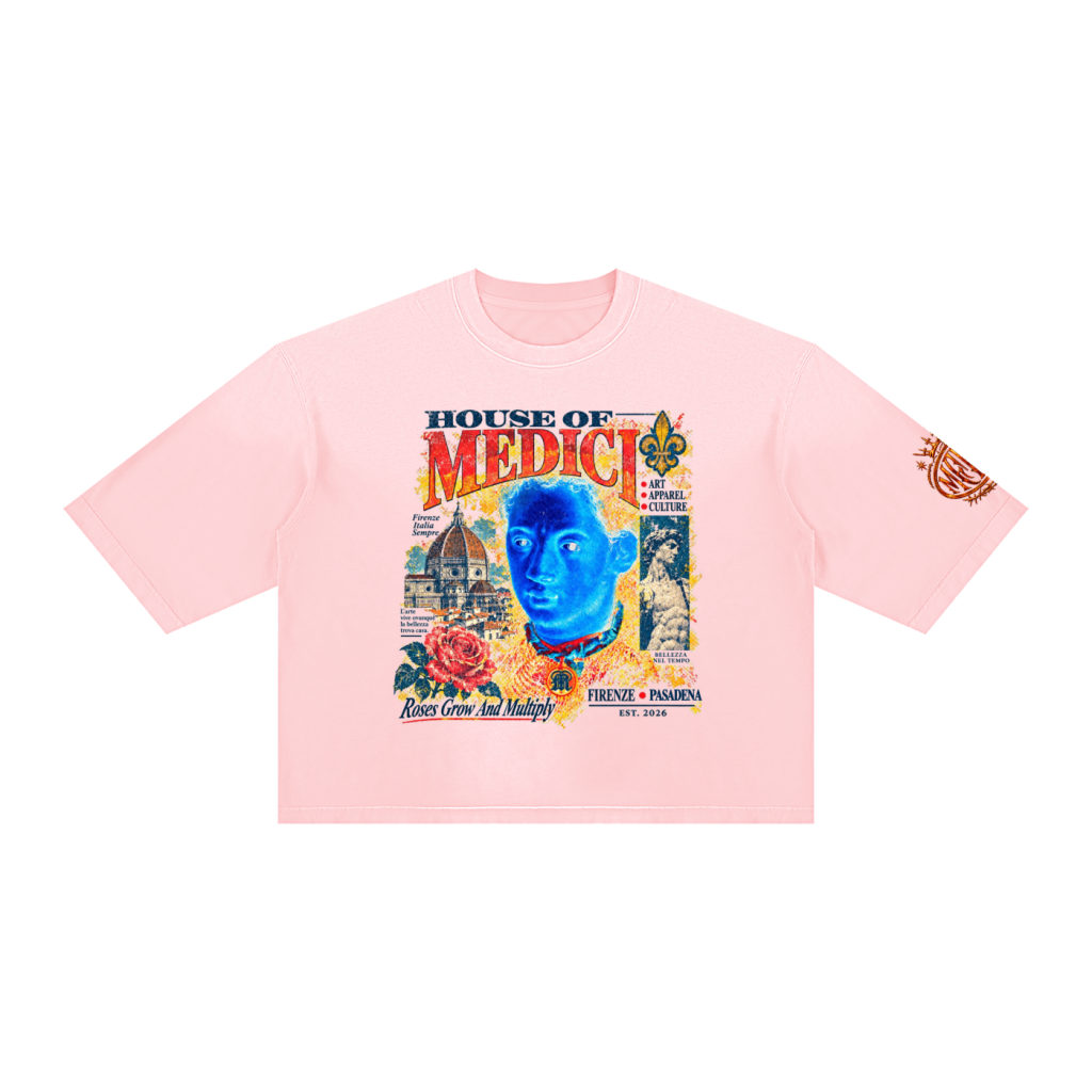 House of Medici Collage Boxy Tee — Pink — front