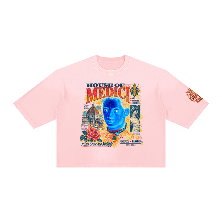 House of Medici Collage Boxy Tee — Pink — front