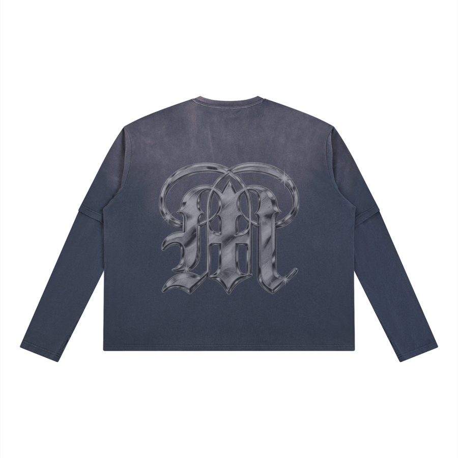 Tonal Panther Vintage-Wash Layered Tee — Washed Blue — back