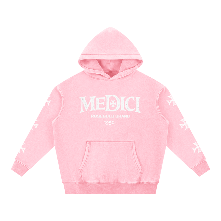 Medici Map & Cross Snow-Wash Hoodie — Pink — front