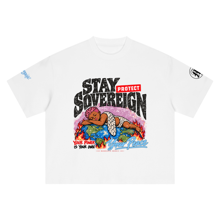 Stay Sovereign — Protect Your Peace Boxy Tee — White — front