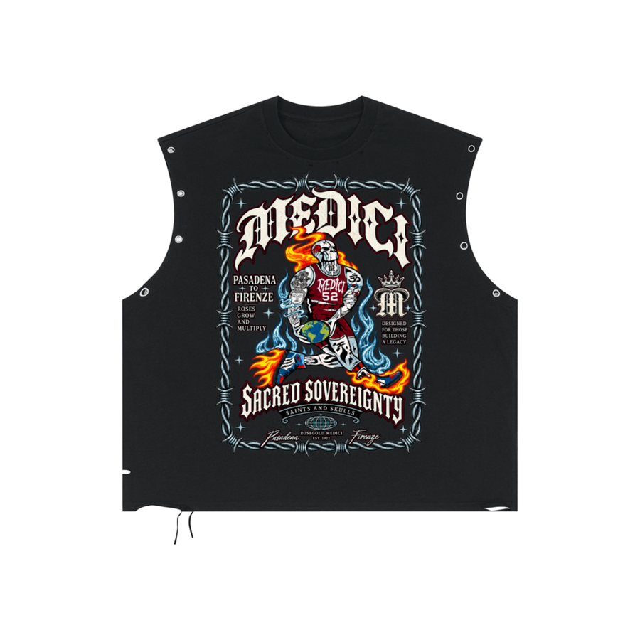 Sacred Sovereignty Skeleton Grommet Tank — Black — front