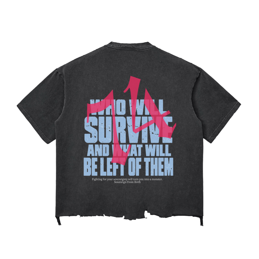 Who Will Survive Distressed Cropped Tee — Washed Black — back